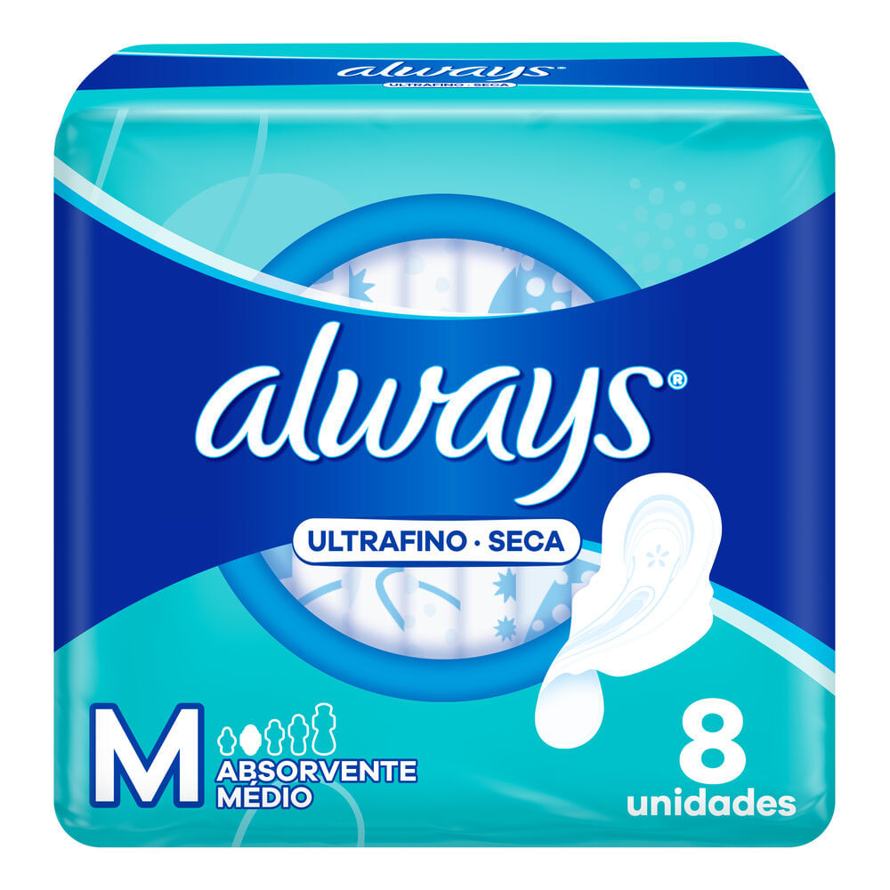 Absorvente Always Ultrafino Cobertura Seca com Abas Fluxo Moderado M 8 Unidades