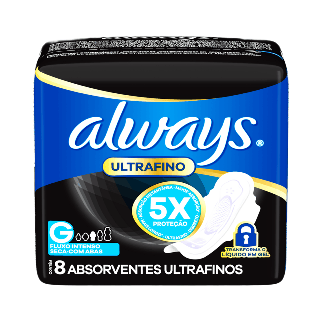 Absorvente Always Ultrafino Cobertura Seca com Abas Fluxo Intenso G 8 Unidades