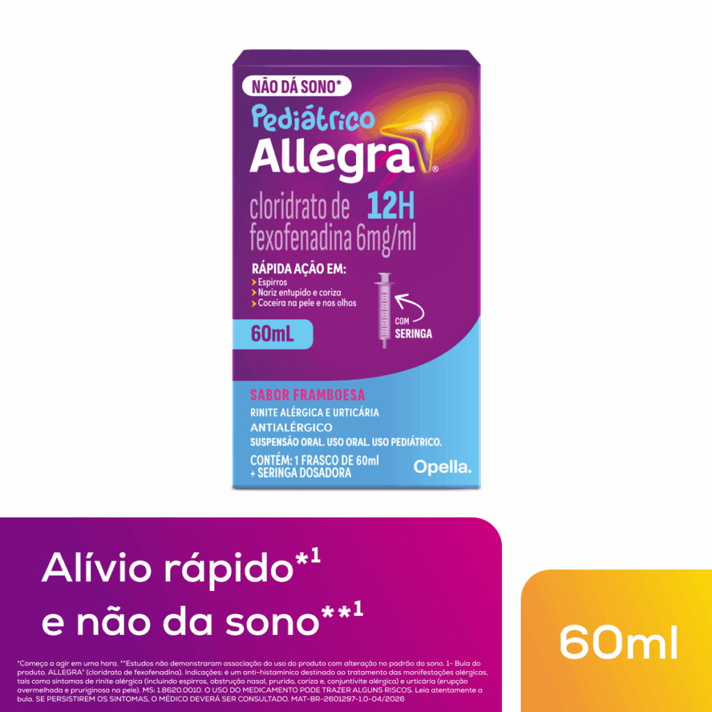 Antialérgico Infantil Allegra Pediátrico Cloridrato de Fexofenadina Seringa 6mg/ml 60ml