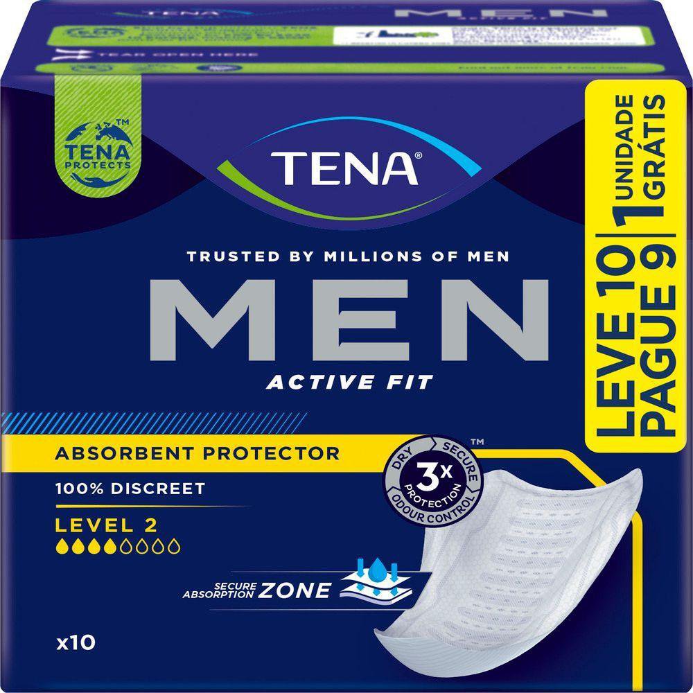Protetor Masculino Tena Men Active Fit Incontinência Urinária Level 2 10 Unidades Leve 10 Pague 9
