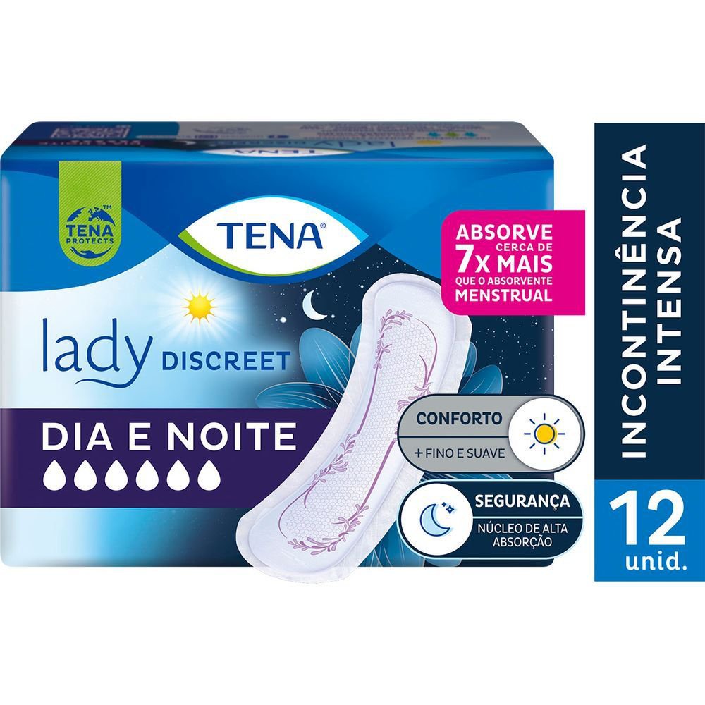 Absorvente Tena Lady Discreet Incontinência Urinária Dia e Noite Sem Abas 12 Unidades