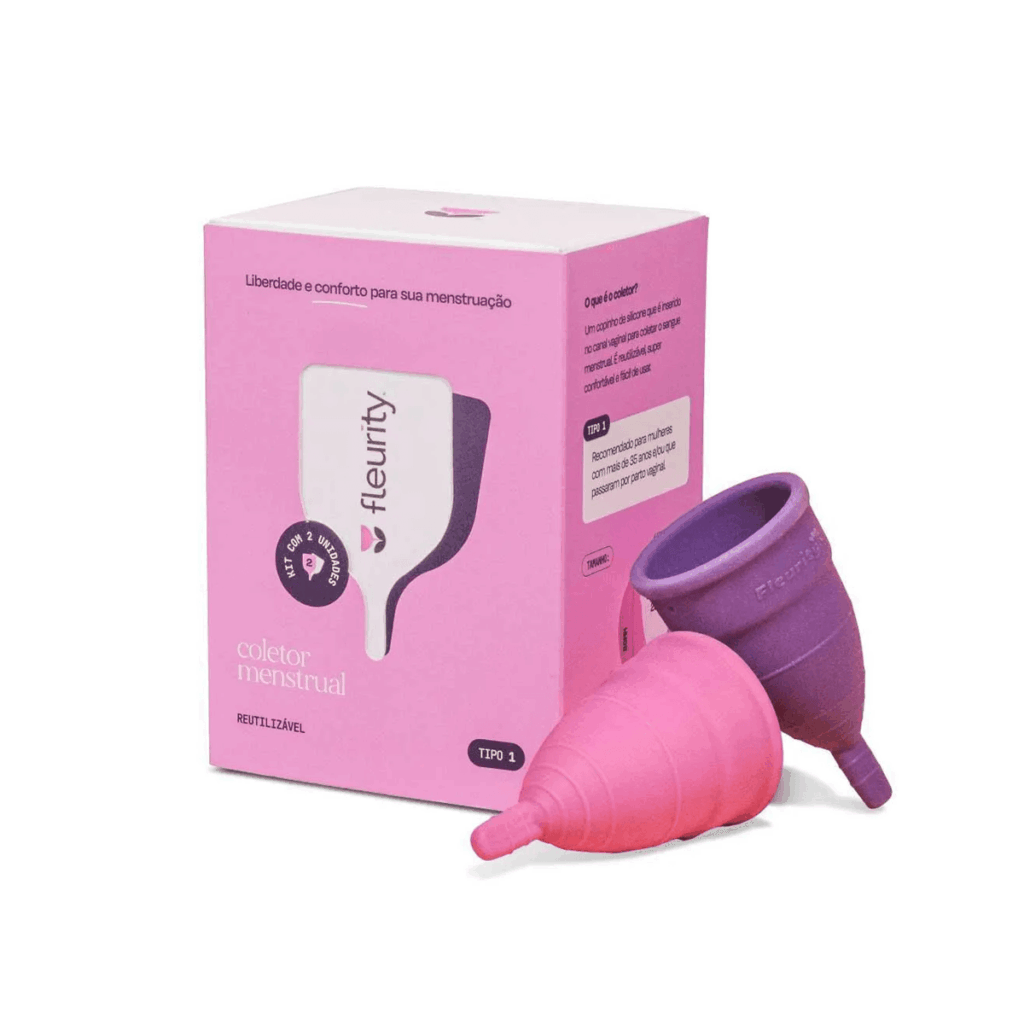 Kit Coletor Menstrual Fleurity Tipo 1 Rosa e Roxo2 Unidades