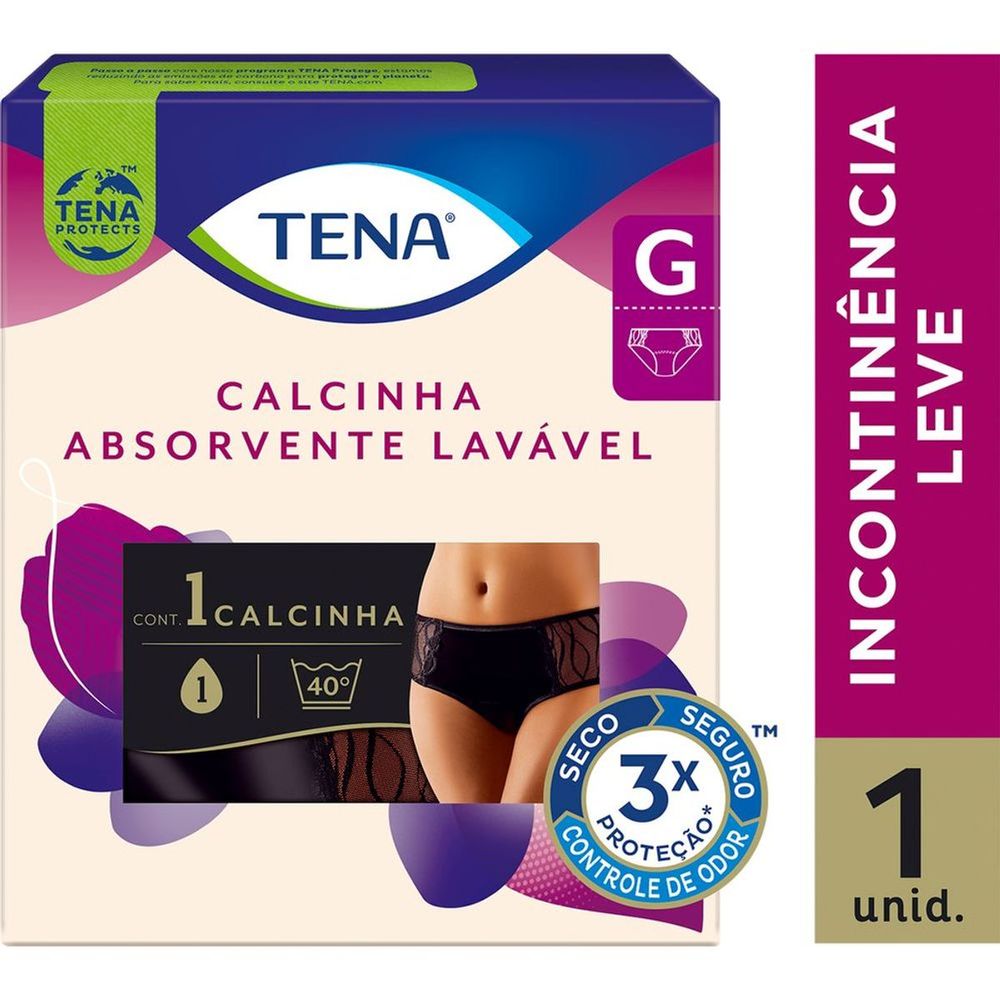 Calcinha Absorvente Tena Lavável Incontinência Urinária Preta G 1 Unidade