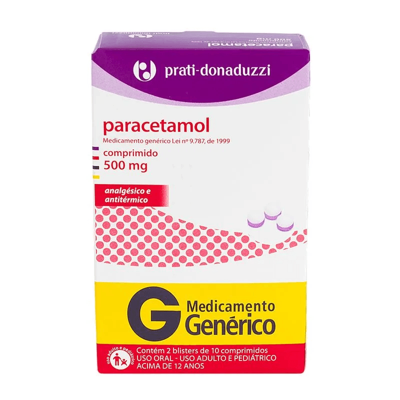 Paracetamol 500mg 20 Comprimidos Genérico Prati-Donaduzzi