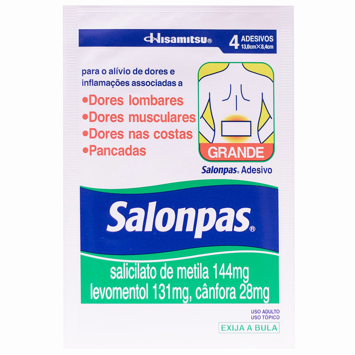 Salonpas 144mg + 131mg + 28,4mg Grande 4 Adesivos